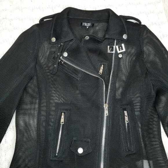 Luxe Moda mesh moto style jacket black size S small 3/4 sleeve zippers summer T - Picture 3 of 9